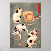Kuniyoshi Four Cats Poster