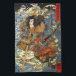 Kuniyoshi Samurai Kitchen Towel<br><div class="desc">Kuniyoshi Samurai kitchen towel. Ukiyo-e woodblock from Edo Period Japan. Utagawa Kuniyoshi designed some of the most vibrant and impressive samurai paintings of the Edo period. His depiction of Shimamura Danjo Takanori features the samurai in full armour wielding his naginata while riding the waves of the sea on the backs...</div>