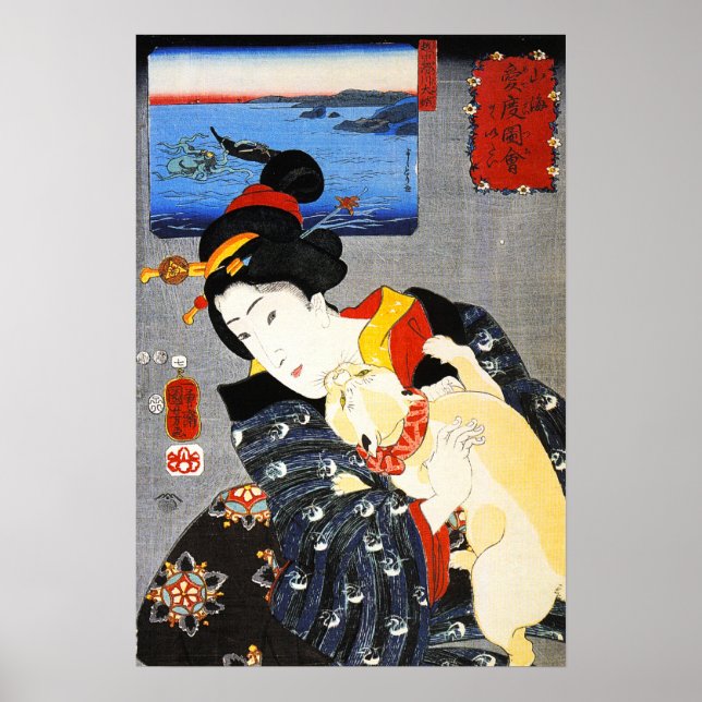 Kuniyoshi Woman with a Cat Poster (Front)