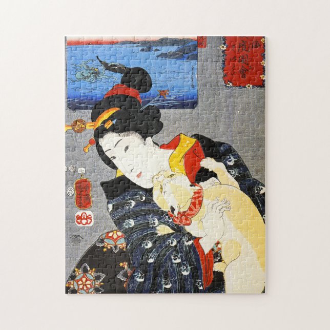 Kuniyoshi Woman with a Cat Puzzle (Vertical)