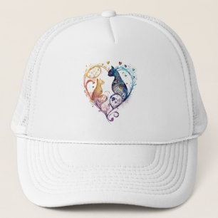 Kuraudea a cute flourish love cat heart-shaped trucker hat