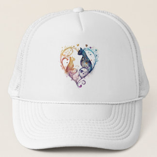 Kuraudea a cute flourish love cat heart-shaped trucker hat