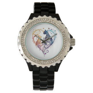 Kuraudea a cute flourish love cat heart-shaped  watch