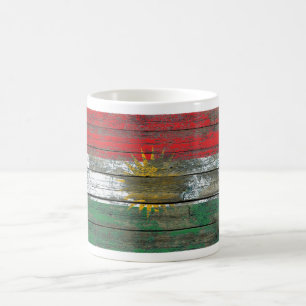 Kurdish Flag on Rough Wood Boards Effect Coffee Mug