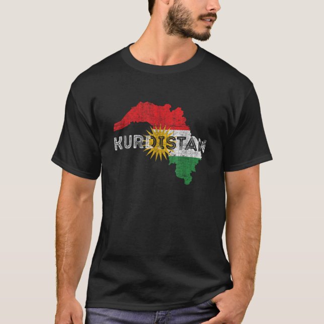 Kurdish Map and Flag Souvenir Distressed Kurdistan T-Shirt (Front)