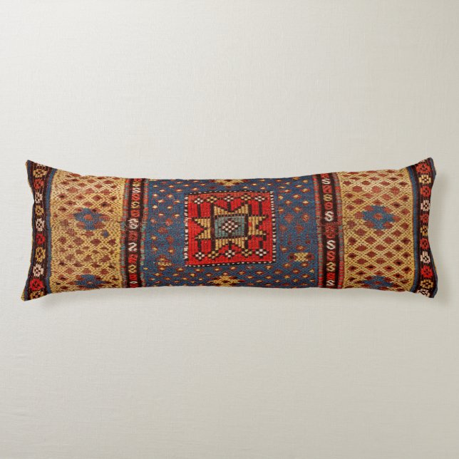 Kurdish Safreh Dark Tan Yellow Blue  Body Cushion (Front)