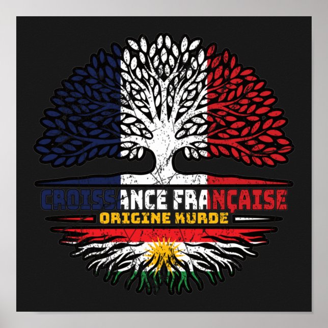 Kurdistan Kurdish French France Tree Roots Flag Poster (Front)