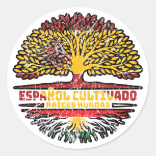 Kurdistan Kurdish Spain Spanish Tree Roots Flag Classic Round Sticker
