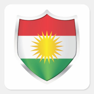 Kurdistan Silver Shield Flag Square Sticker