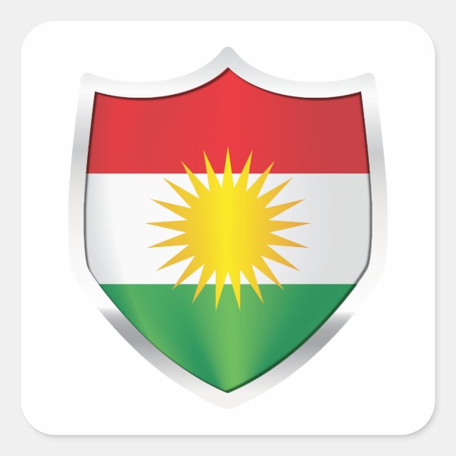 Kurdistan Silver Shield Flag Square Sticker (Front)