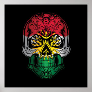 Kurdistan Skull And Roses Flag Poster