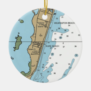 Kure Beach NC Chart Ceramic Tree Decoration