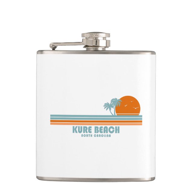 Kure Beach North Carolina Sun Palm Trees Hip Flask (Front)