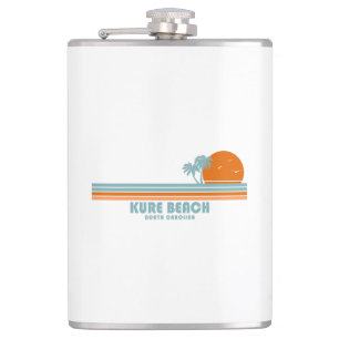Kure Beach North Carolina Sun Palm Trees Hip Flask