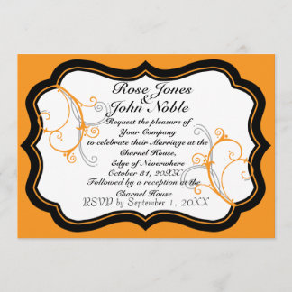 Kurli-Q Ivory B (Orange) Wedding Invitation