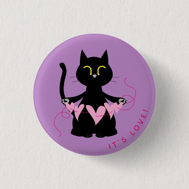 Kuro Catto Love Badge – Cute Cat Button (Front)