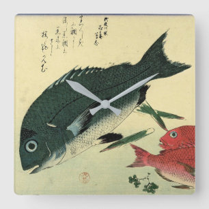 Kurodai & Akadai - Hiroshige's Japanese Fish Print Square Wall Clock