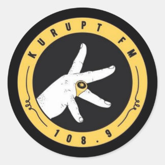 kurupt fm stickers.. 108.9. straight thru ya spine classic round sticker