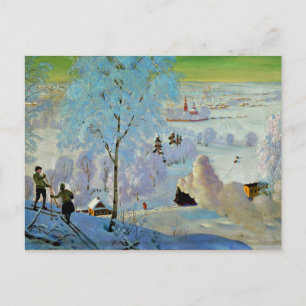 Kustodiev - Skiers Postcard