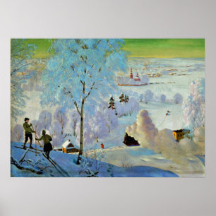 Kustodiev - Skiers Poster