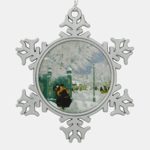 Kustodiev - Winter Scene, famous painting, Snowflake Pewter Christmas Ornament