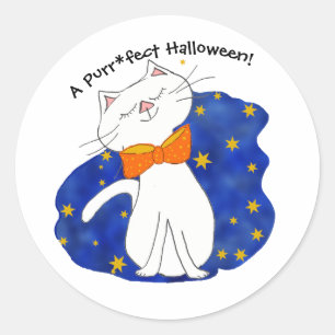 Kute Kitty Cat Starry Night Halloween  Classic Round Sticker