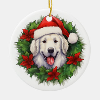 Kuvasz Christmas Wreath Ceramic Tree Decoration