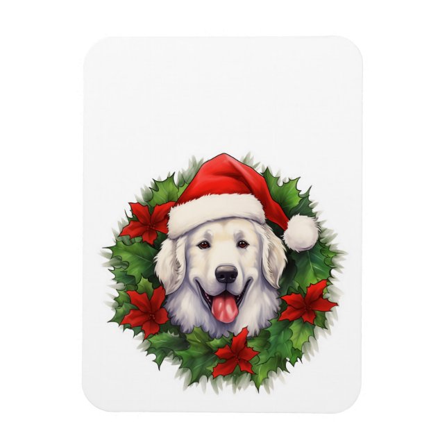 Kuvasz Christmas Wreath Magnet (Vertical)