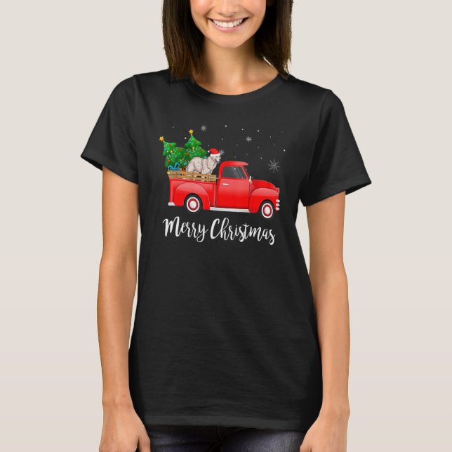 Kuvasz Dog Riding Red Truck Christmas Tree Xmas Do T-Shirt (Front)