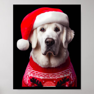 Kuvasz Dog With Santa Hat Christmas Xmas Owner Lov Poster