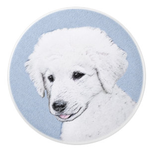 Kuvasz Painting - Cute Original Dog Art Ceramic Knob