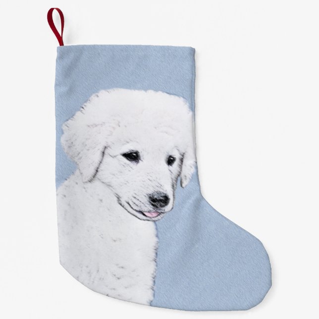 Kuvasz Painting - Cute Original Dog Art Small Christmas Stocking (Front)