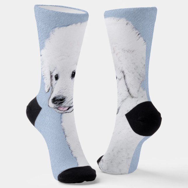 Kuvasz Painting - Cute Original Dog Art Socks (Angled)