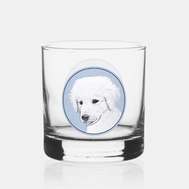Kuvasz Painting - Cute Original Dog Art Whiskey Glass (Front)