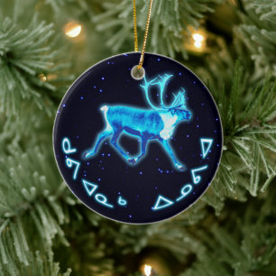 Kuvianak Innovia - Blue Caribou (Reindeer) Ceramic Tree Decoration