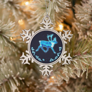 Kuvianak Innovia - Blue Caribou (Reindeer) Snowflake Pewter Christmas Ornament