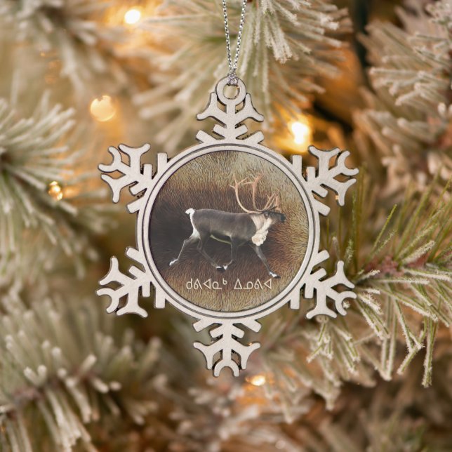 Kuvianak Innovia - Bull Caribou (Reindeer) Snowflake Pewter Christmas Ornament (Tree)