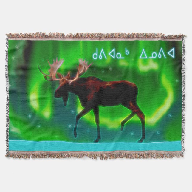 Kuvianak Innovia - Northern Lights Moose Throw Blanket (Front)