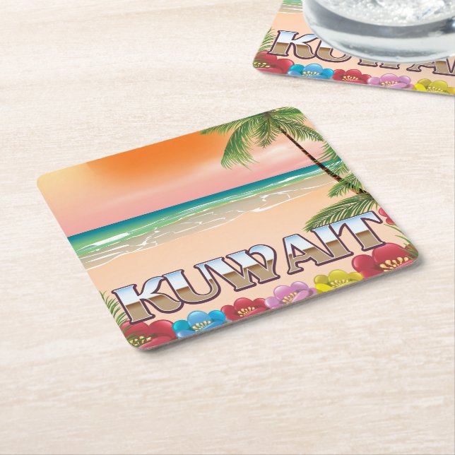 kuwait beach travel poster square paper coaster (Angled)