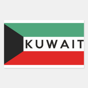 kuwait country flag symbol name text rectangular sticker