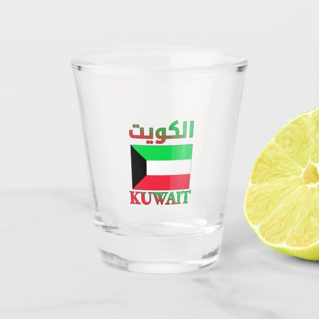 Kuwait Flag الكويت Arabic & English WordArt Shot Glass (Front)