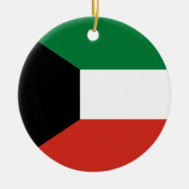 Kuwait flag ceramic tree decoration (Front)