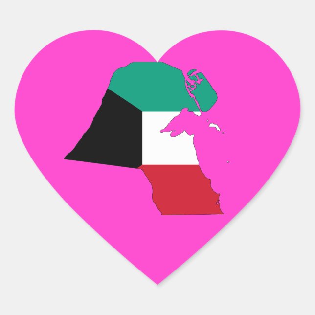 Kuwait Flag Map Heart Sticker (Front)