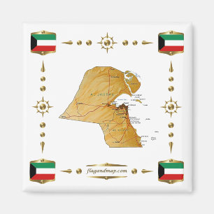 Kuwait Map + Flags Magnet