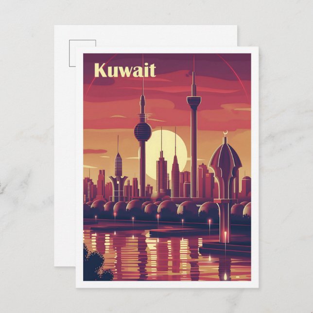 Kuwait Vintage Art Travel Illustration Postcard (Front/Back)