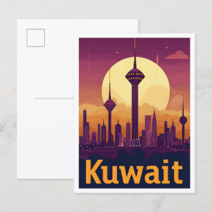Kuwait Vintage Art Travel Illustration Postcard