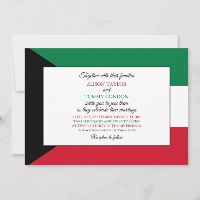 Kuwaiti Flag, Flag of Kuwait Wedding Invitation (Front)