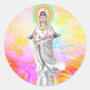 Kwan Yin The Goddess of Compassion With Pink Classic Round Sticker