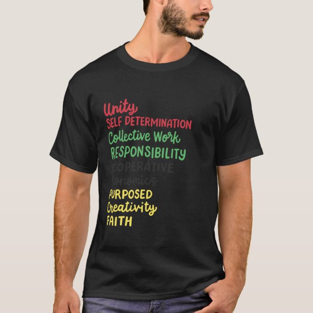 Kwanzaa 7 Principles African American Black Pride  T-Shirt (Front)
