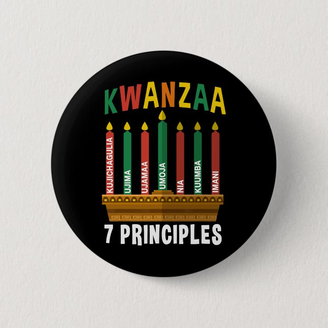 Kwanzaa 7 Principles Candles Kinara Pan Africans P 6 Cm Round Badge (Front)